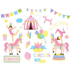 Circus Clip Art, Circus Tent, Circus Juggler, Circus Acrobat, Circus Horse, Balloons, Ice Cream, Popcorn, Mask - Instant Download