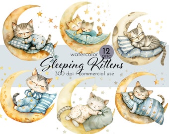 Watercolor Sleeping Kittens Clipart: Nursery Art (Instant Download)