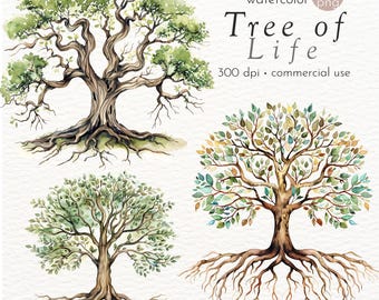 Watercolor Tree of Life Clipart: Oak Tree PNG Images (Commercial Use)