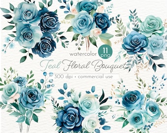 Teal Rose Bouquet Clipart: Summer Flower PNG Images (Commercial Use)