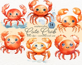 Cute Smiling Crab Clipart, Undersea Graphic, Sea Nursery, Underwater, Baby Shower Clipart, Crab Clip Art - Instant Download - Commercial Use