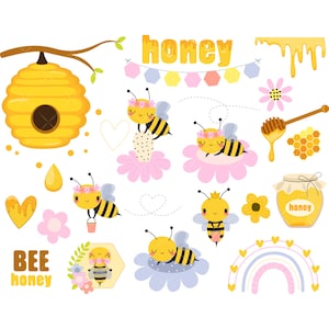 Bijen en honing illustraties, honing clipart, bijen clipart, bijenkorf illustraties, bijenhuis | PNG-bestanden van 300 dpi met hoge resolutie |- Directe download