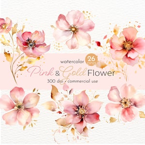 Clipart de flor abstrata de ouro rosa, flor tenra rosa, flor desabrochando rosa, flores Boho - download instantâneo - uso comercial