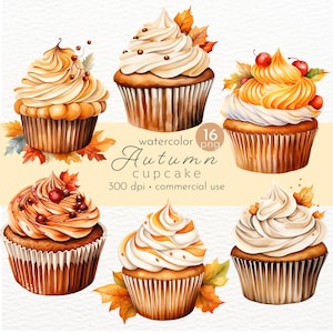 Automne Cupcake Clipart, Cupcake carte de mariage, Clipart dessert, aquarelle Cupcakes - téléchargement immédiat - usage Commercial