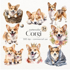 Corgi Dog Clipart, Welsh Corgi, aquarel hond, vest Welsh Corgi illustraties - Instant Download - commercieel gebruik