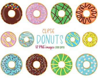 Colorful Donuts Clipart Set, Food Illustration (Instant Download)
