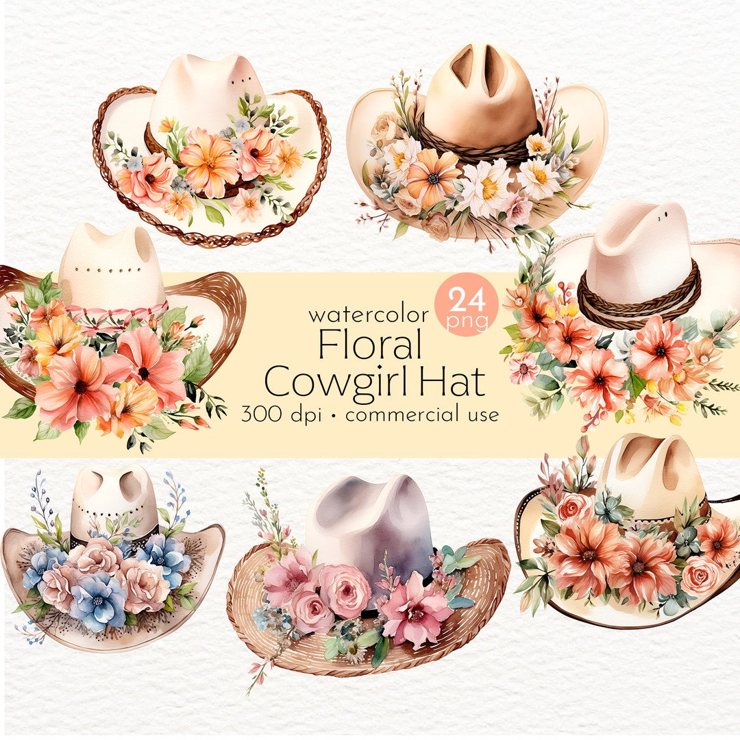 花柄カウガールハットのクリップアート：ウエスタンパーティー画像（即時ダウンロード） - Etsy 日本, image size:1080x1080