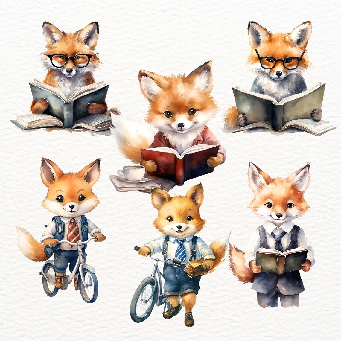 Cute Fox Ready for School Clipart, Cute Baby Foxes, School Kids Clipart ...