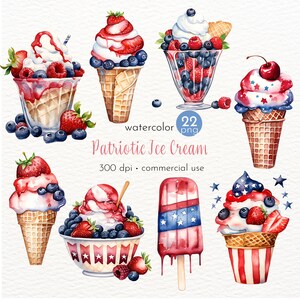 Patriotic Ice Cream Clipart: 4th of July PNG Images (Commercial Use)