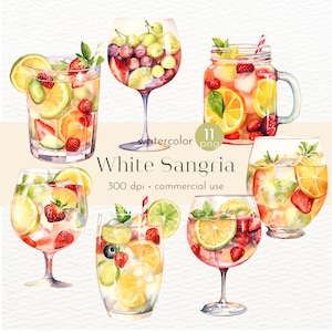 Clipart Sangria bianca, Cocktail acquerello, Clipart cocktail, Drink esclusivo, Cocktail nuziale - Download istantaneo - Uso commerciale