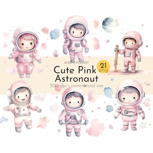 Cute Pink Astronaut Clipart, Spaceman Girl and Boy, Spaceman Celestial Clipart - Download istantaneo - Uso commerciale