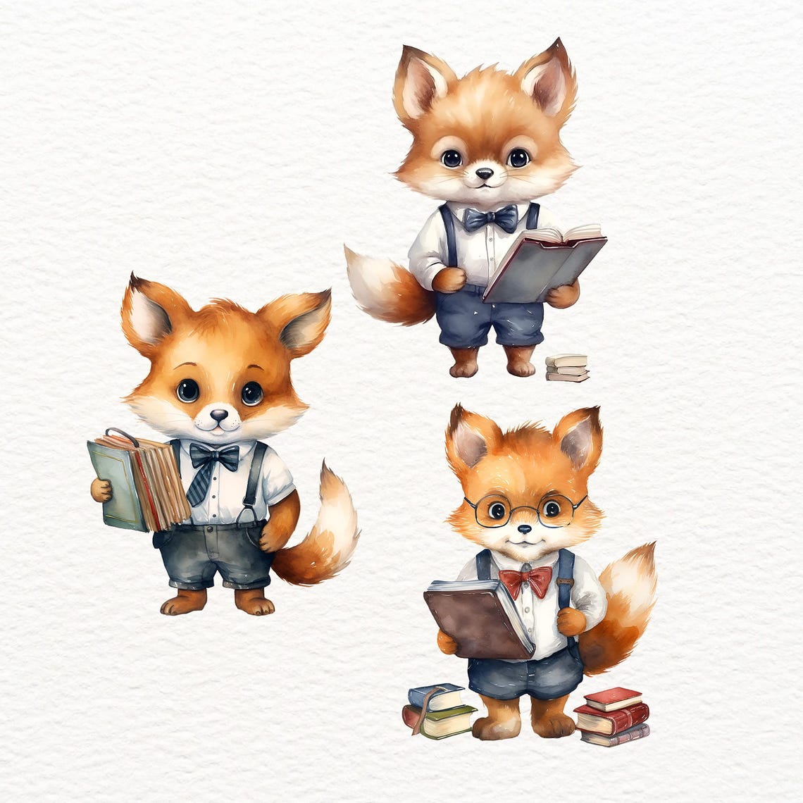 Cute Fox Ready for School Clipart, Cute Baby Foxes, School Kids Clipart ...