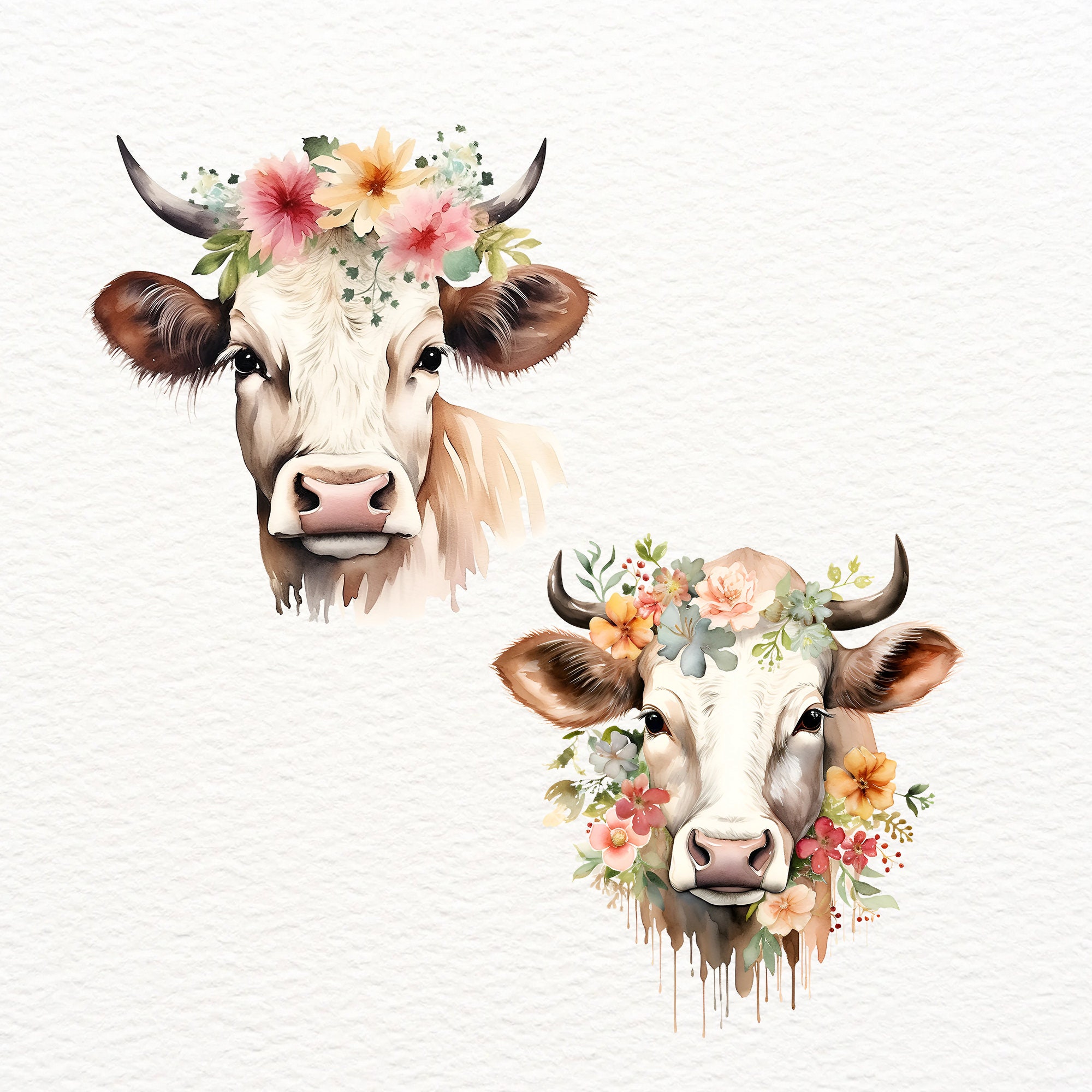 Floral Cow Watercolor Clipart: Farm Animal PNG (commercial Use) - Etsy