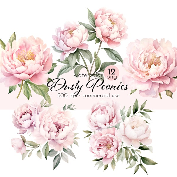 Light Blush Dusty Pink Peonies Clipart, Images of Beautiful Summer Flowers - Instant Download - Commercial Use