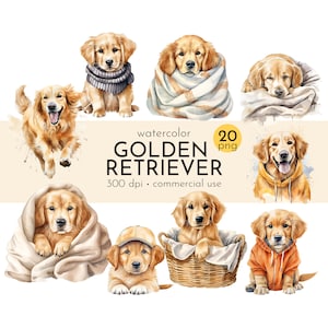Golden Retriever Clip Art, Download digitale per gli amanti dei cani, Clipart per animali domestici - Download istantaneo - Uso commerciale