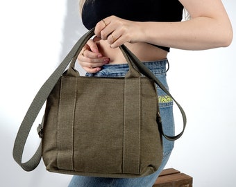 Large Pocket Casual Tote Shoulder Bag Leather Crossbody Handbag Canvas For Women 