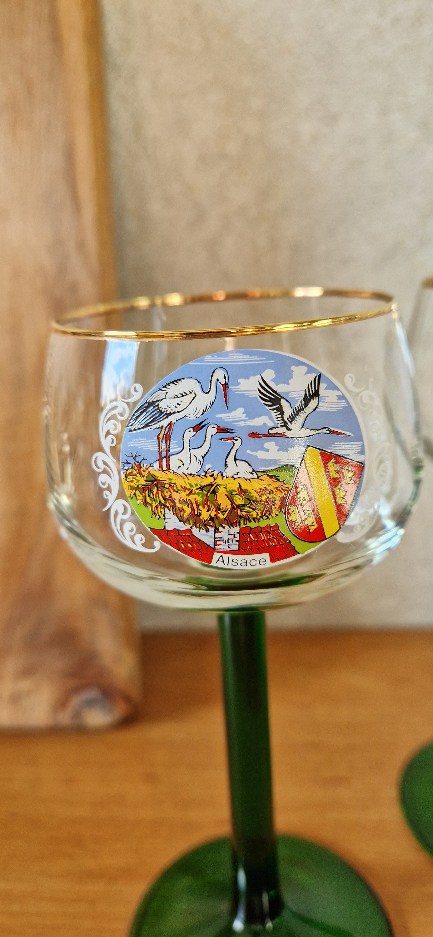French 3 Wine Glasses With Decorative, Colorful Alsace and Strasbourg
