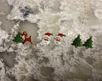 Christmas Earrings, santa earrings, christmas tree earrings, gift, holiday