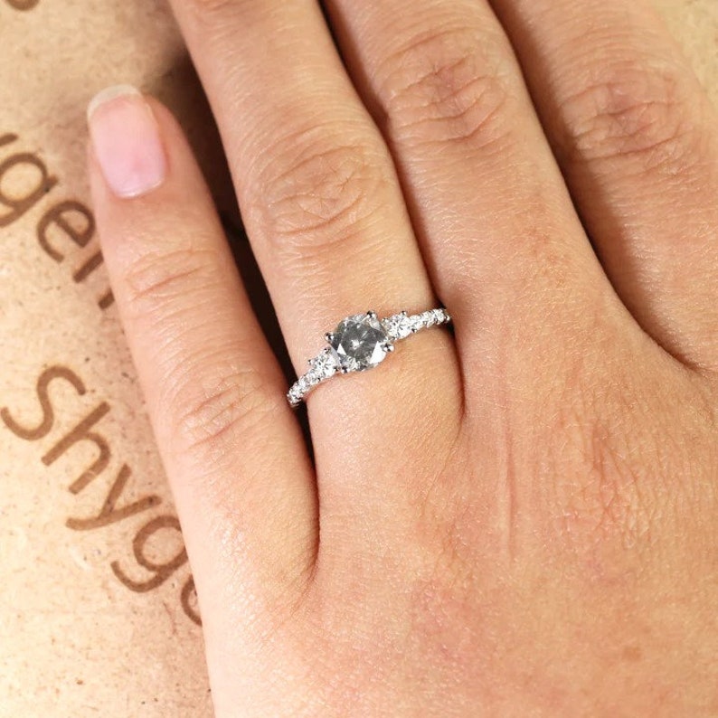 Salt and Pepper Diamond Engagement Ring Vintage Eternity Etsy