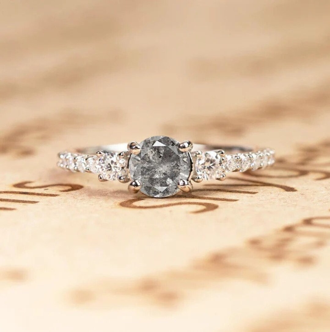 Salt and Pepper Diamond Engagement Ring Vintage Eternity Etsy