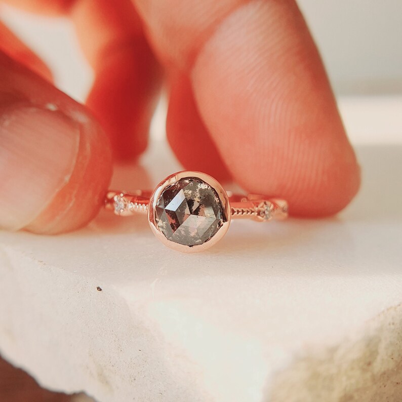 Salt and Pepper Diamond Ring Antique Round Rose Cut Etsy