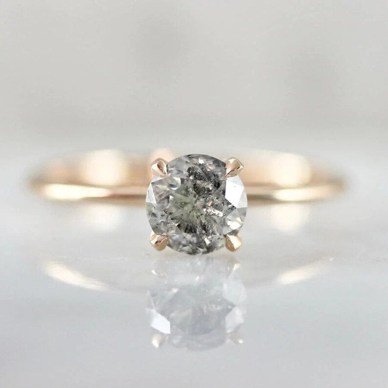 Classic Salt and Pepper Diamond Ring Round Solitaire Etsy