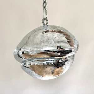 Hanging double melted disco ball, Melting disco ball, Discoball, Drippy metallic, Irregular mirror, Abstract