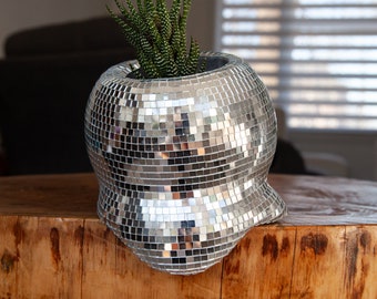 Melting disco ball planter, Drippy planter, Metallic decor, Melted disco ball, Melting disco ball, Gardening