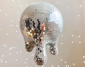 Melting Drippy Disco Ball Silver Pot Mirrored Melted designs metallic home decor