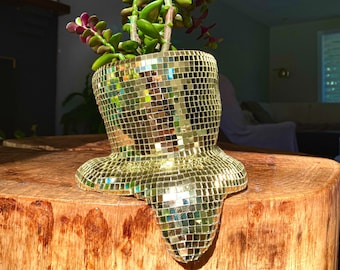 Melting Disco Ball Drippy Planter Pot Mirrored Melted designs metallic home decor