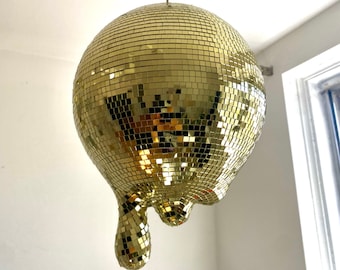 Melting Drippy Disco Ball,l Gold Mirrored Melted designs metallic, Home decor, Disco Ball