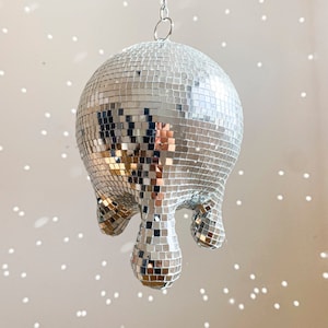 Melting Drippy Disco Ball Silver Pot Mirrored Melted designs metallic home decor image 1