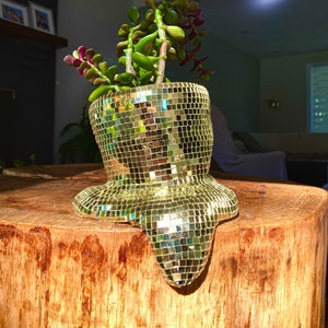 Melting Disco Ball Drippy Planter Pot Mirrored Melted designs metallic home decor