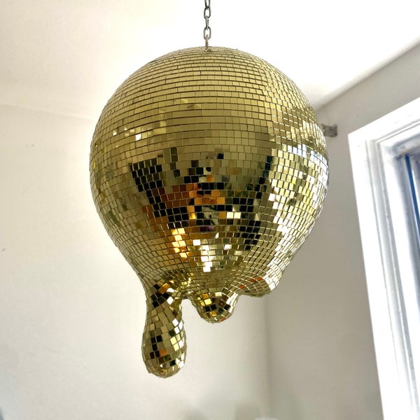 Melting Drippy Disco Ball Gold Pot Mirrored Melted designs metallic home decor