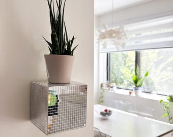 Cube Disco Ball Shelf, Mirror Cubic, Mosaic, Funky, Home Decor, Wall planter, Cubic Floating Shelf, Planter