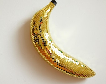 Giant Disco Ball Banana on wall, Fruits, Sculpture, Mirrors, Mosaic, Yellow, Discoball