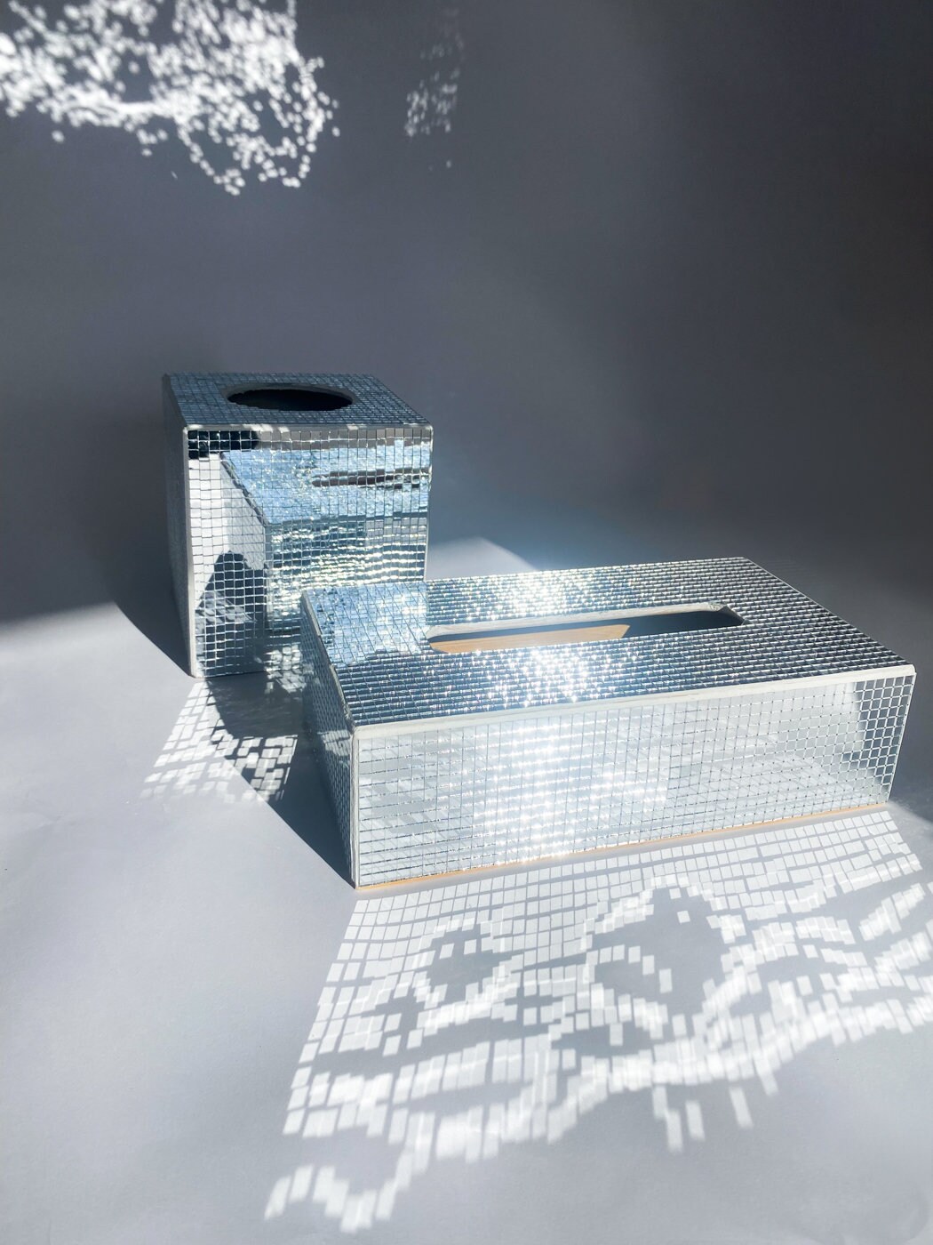 Disco Ball Tissue Box Cover - Sparkling Silver Sequin Square Holder For Home Decor