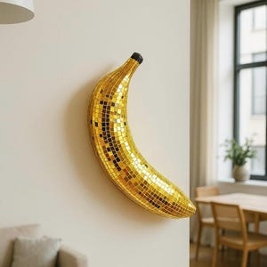 Giant Disco Ball Banana on wall, Fruits, Sculpture, Mirrors, Mosaic, Yellow, Discoball