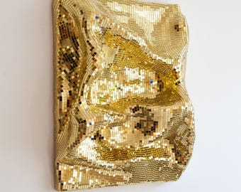 Gold 3D Art Plaster Mirror, Discoball, Mosaic, Sculpture, Home decor, Abstract, Tiles