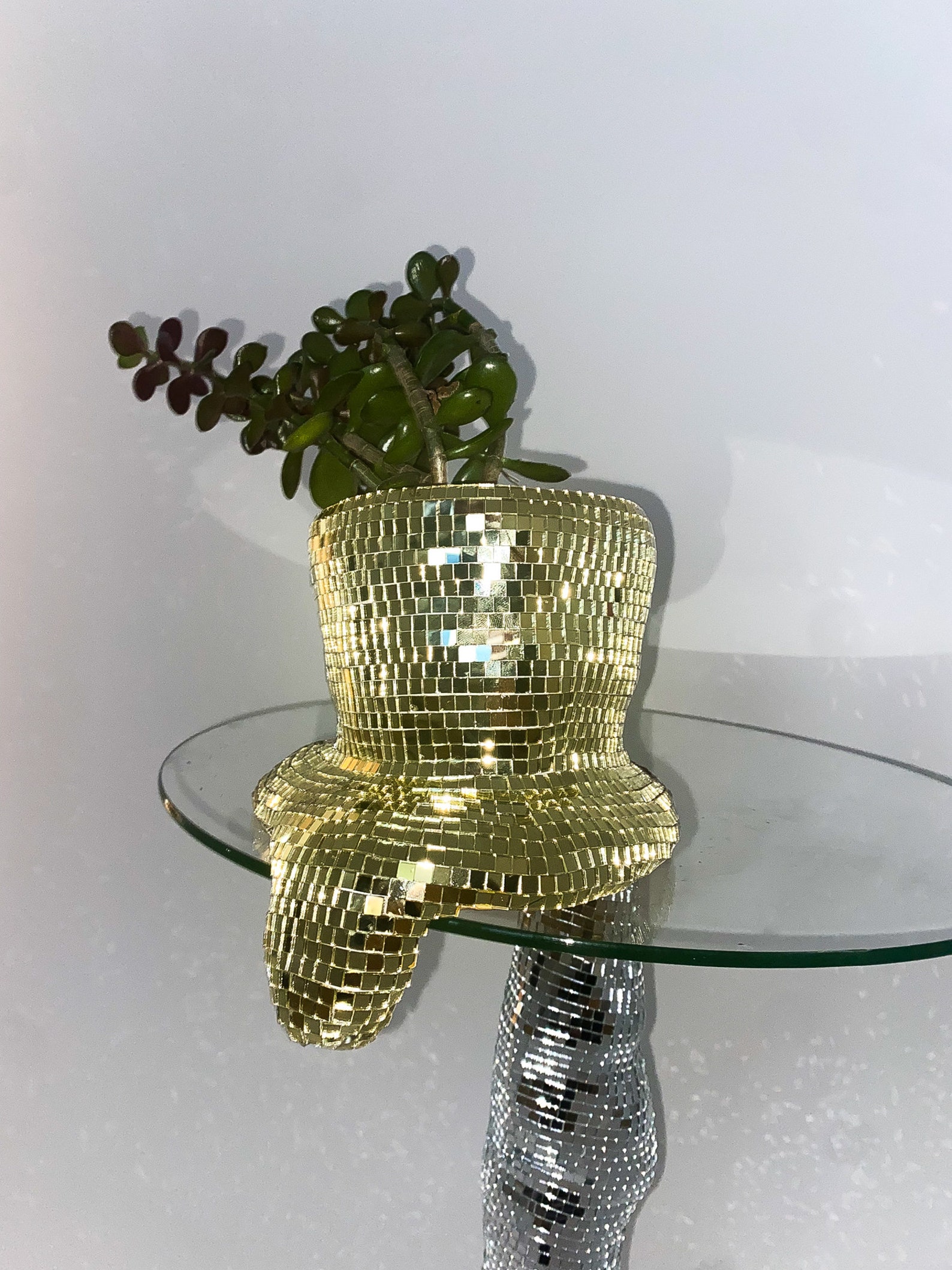 Melting Disco Ball Planter Gold Pot Mirrored Melted Sofiest Etsy