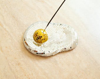 Disco Ball Egg Incense holder , Sculpture, Food art, Incense, Tray, Mirror, MosaicFO