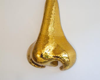 Giant Gold Disco Ball Nose, Mirrors, Sculpture, Mosaic, Wall Art, Human Body