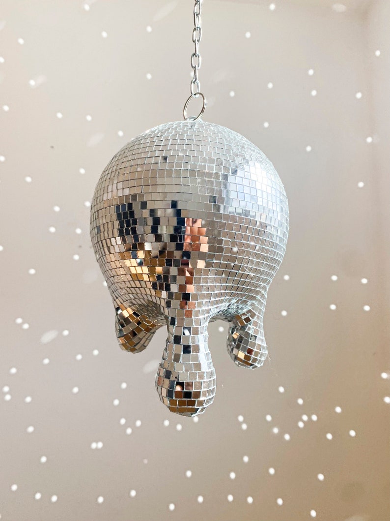 Melting Drippy Disco Ball Silver Pot Mirrored Melted designs metallic home decor image 1