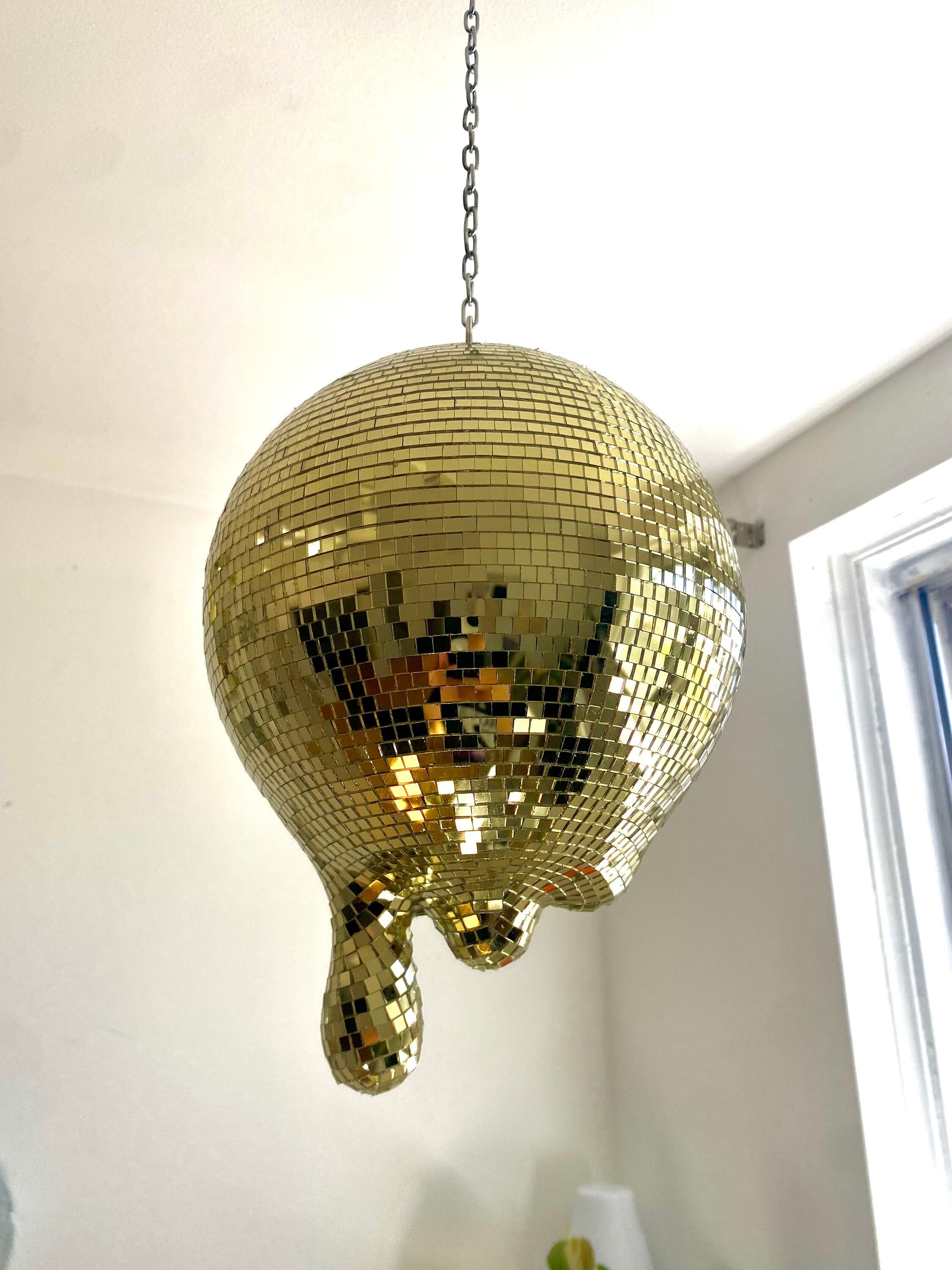 Rotating 20 Gold Disco Ball Hanging Glass Mirrored Large Disco