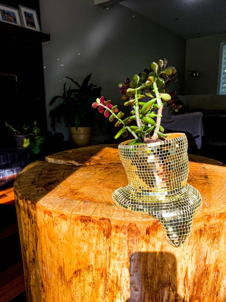 Melting Disco Ball Planter Gold Pot Mirrored Melted Sofiest Etsy