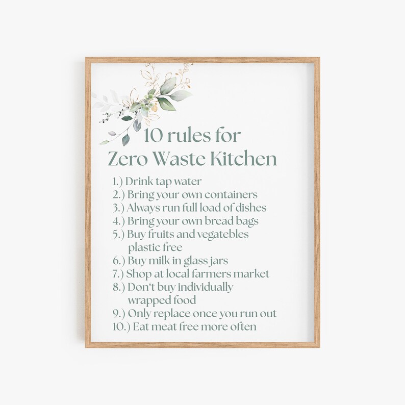 10 Rules for Zero Waste Kitchen Vegan Eco Friendly Print 1 Etsy