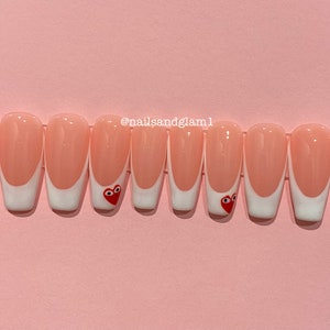 French Tips with Red Heart | Press on Nails UK | Stick on Nails | Reusable | Customised | Handmade | Set of 10