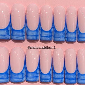 Blue Crocodile French Tips | Press on Nails UK | Stick on Nails | Reusable | Customised | Handmade | Set of 20