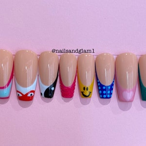 Freestyle French Tips | Press on Nails UK | Stick on Nails | Reusable | Customised | Handmade | Set of 10