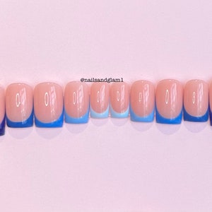 Blue French Tips | Press on Nails UK | Stick on Nails | Reusable | Customised | Handmade | Set of 10